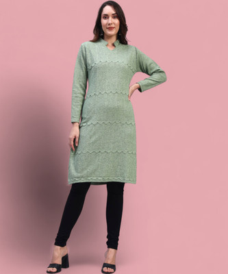 Brayles Women Self Design Straight Kurta(Green)