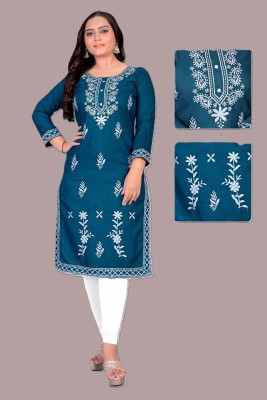 SHANTI TEX Women Embroidered A-line Kurta(Blue)