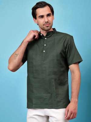 FireFish Men Solid A-line Kurta(Green)
