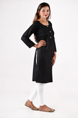 Alshamin Women Solid Straight Kurta(Black)