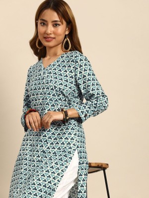 Sangria Women Geometric Print Straight Kurta(Blue)