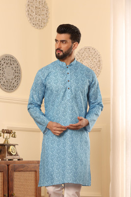 ARMAAN ETHNIC Men Printed Straight Kurta(Blue)