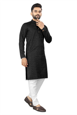 TRUST OUS Men Printed A-line Kurta(Black)