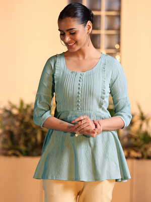 LIBAS Women Embroidered A-line Kurta(Light Blue)