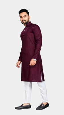 HouseOfCommon Men Solid A-line Kurta(Purple)