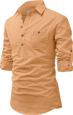 Amrit Trending Men Solid Straight Kurta(Orange)