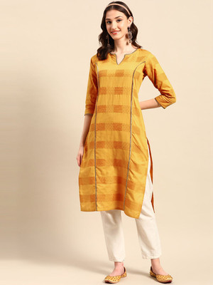 Sangria Women Printed Straight Kurta(Yellow)