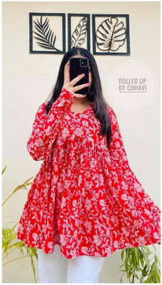 RZOO Women Printed Anarkali Kurta(Red)