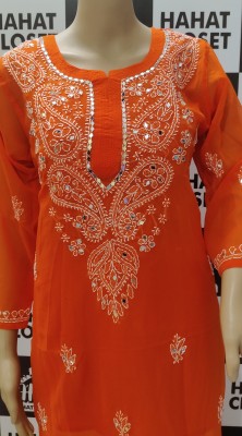 Hahatcloset Women Embellished A-line Kurta(Orange)