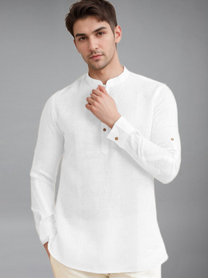 Vida Loca Men Solid A-line Kurta(White)