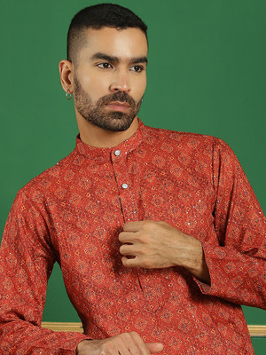 ANOUK Men Printed Straight Kurta(Red)
