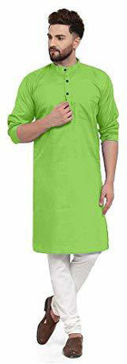 Vibhuti Men Printed Straight Kurta(Light Green)