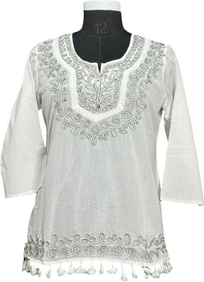 Braziliantunic Women Embroidered Straight Kurta(White)