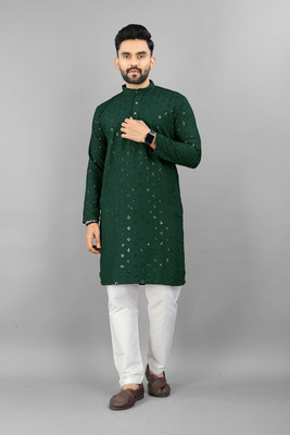 Auryx Men Solid Straight Kurta(Dark Green)