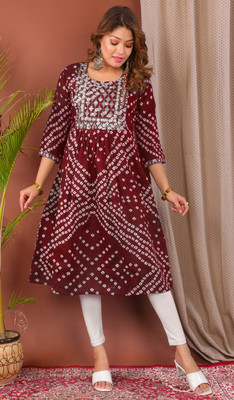 Parth f Women Bandhani A-line Kurta(Maroon)