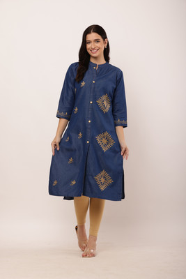 Sellingsea Women Embroidered A-line Kurta(Blue)