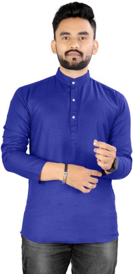 ravendra creation Men Solid Straight Kurta(Blue)