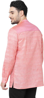 Arch Element Men Solid Straight Kurta(Pink)