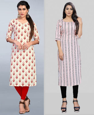 tanvi creation Women Striped Straight Kurta(Red, White)