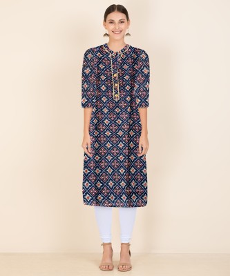 DRESSYFY Women Self Design A-line Kurta(Blue)