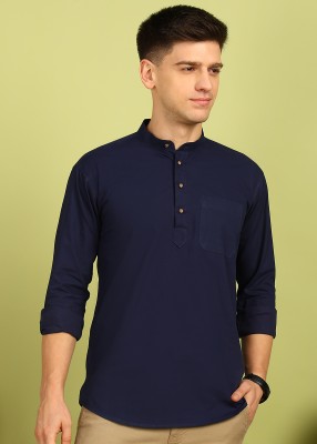 FUBAR Men Solid Straight Kurta(Dark Blue)