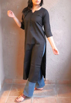 Envera Women Solid Straight Kurta(Black)