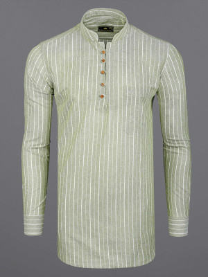 french crown Men Striped Straight Kurta(White)