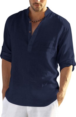 ZOMBOM Men Solid Casual Blue Shirt