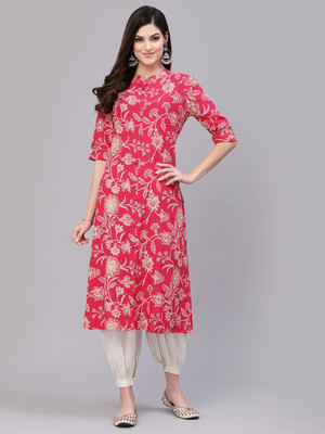 Stylum Women Floral Print A-line Kurta(Red)