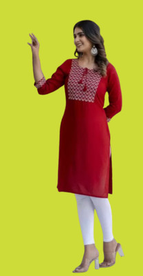 Mohaadgift Women Embroidered Straight Kurta(Red)