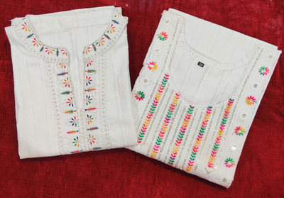 Hmi Creation Women Embroidered A-line Kurta(White)