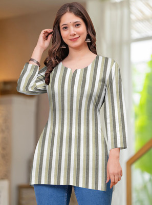 SHAB Women Printed Straight Kurta(Beige, Grey)