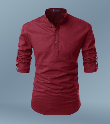 Shree Dutt Creation Men Solid Straight Kurta(Maroon)