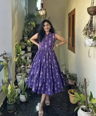 Shreeram Textile Women Ikat, Printed Anarkali Kurta(Purple)