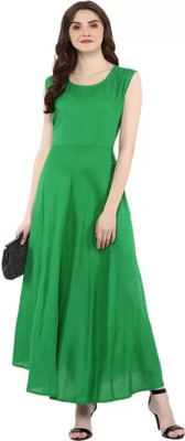 Biubaa Women Solid A-line Kurta(Green)