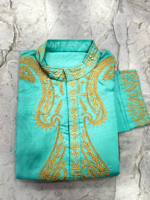 awadhfabric Men Embroidered Straight Kurta(Light Green)
