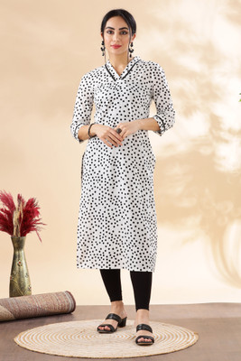 ANOUK Women Polka Print Straight Kurta(White)