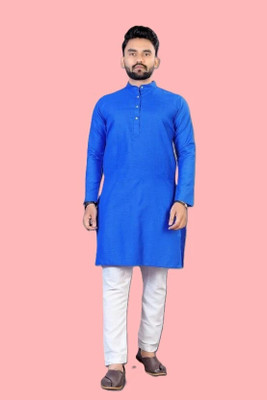 PoshSide Men Solid Straight Kurta(Blue)