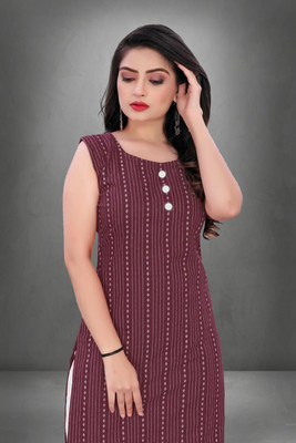 Shiv Enterprise Women Striped Straight Kurta(Maroon)