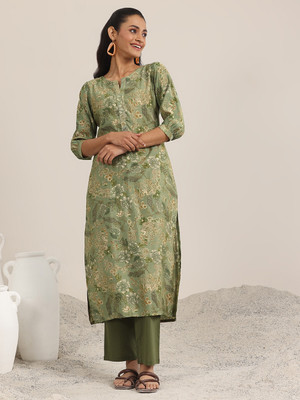 LIBAS Women Printed Straight Kurta(Green)