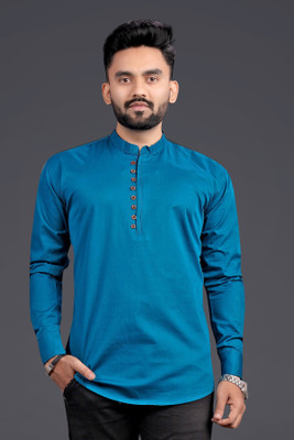 SPOQUE Men Solid Straight Kurta(Blue)