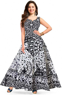 ANUNJA Women Printed A-line Kurta(Black)