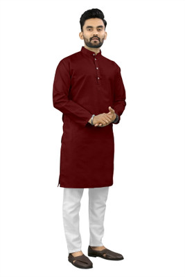 Shree Dutt Creation Men Solid Straight Kurta(Maroon)