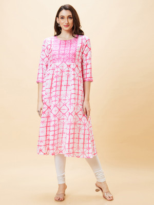 Globus Women Printed A-line Kurta(Pink)