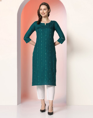 Skylee Women Embroidered Straight Kurta(Green)