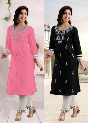 SISTO Women Chikan Embroidery A-line Kurta(Multicolor)