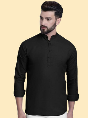 SuperTrend Men Embroidered Straight Kurta(Black)