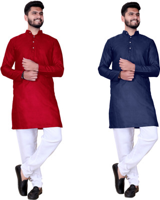 Reyansh4u Men Solid Straight Kurta(Dark Blue)