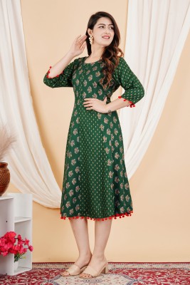 ashiya fashion Women Printed Anarkali Kurta(Green)