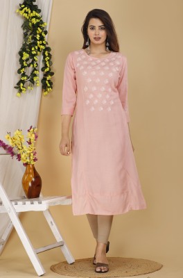 Mehsoos Women Embroidered Straight Kurta(Pink)